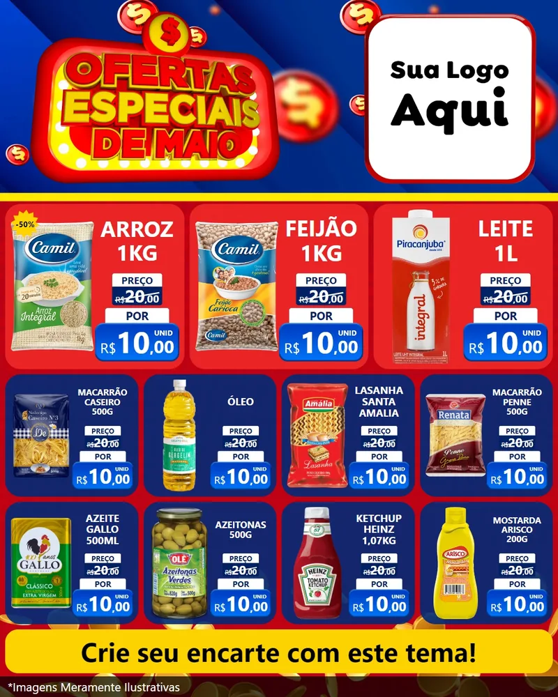 Modelo de Rede Social para Feed Instagram com o tema Ofertas Especiais de Maio para Supermercado