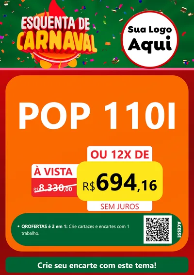 Modelo de Cartaz para Cartaz A4 Vertical com o tema Esquenta de Carnaval para Concessionaria de Motos