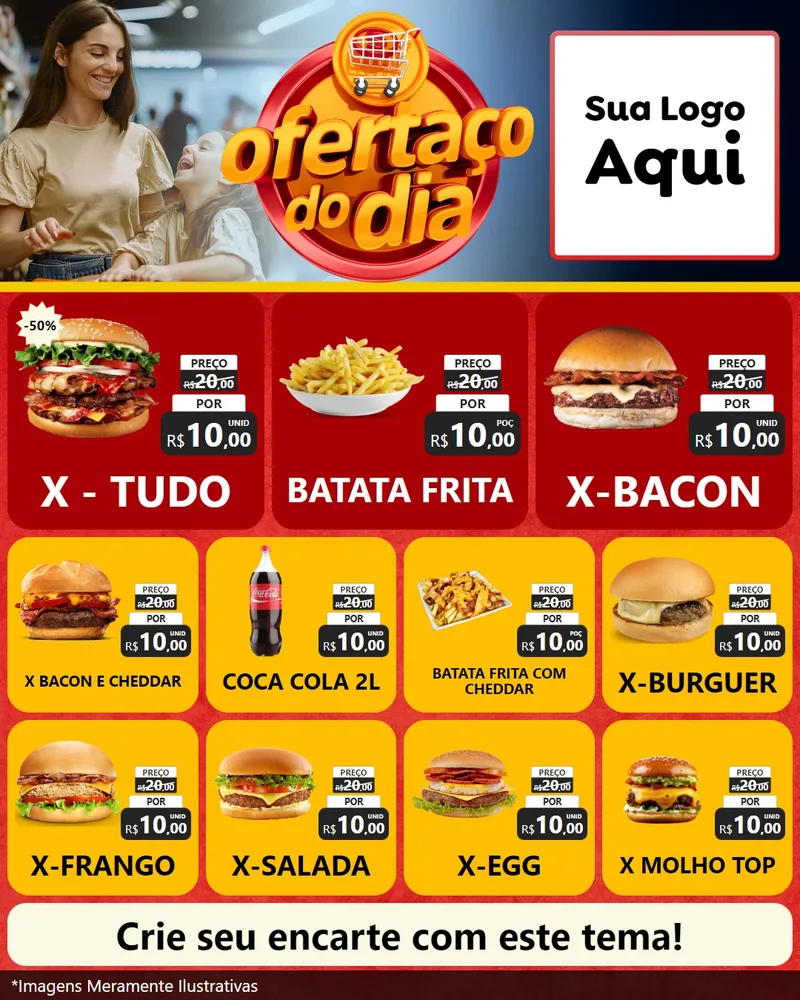 Modelo de Rede Social para Feed Instagram com o tema Ofertaço Do Dia para Hamburgueria