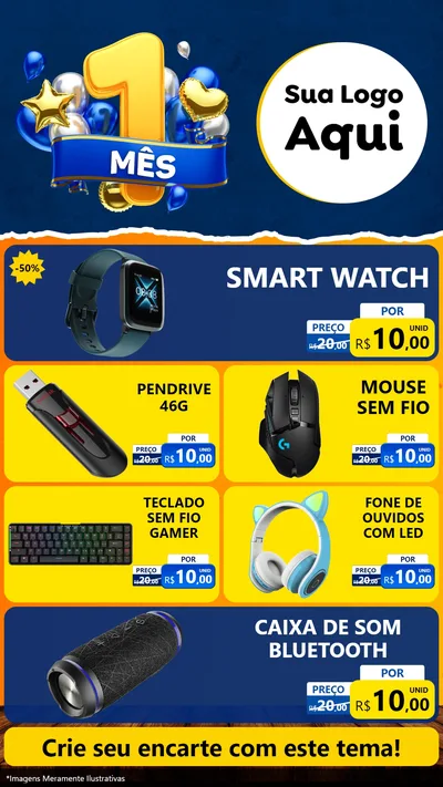Modelo de TV para TV Vertical com o tema Um Mês de Aniversário para Informática