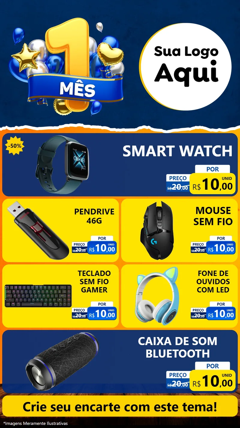 Modelo de TV para TV Vertical com o tema Um Mês de Aniversário para Informática