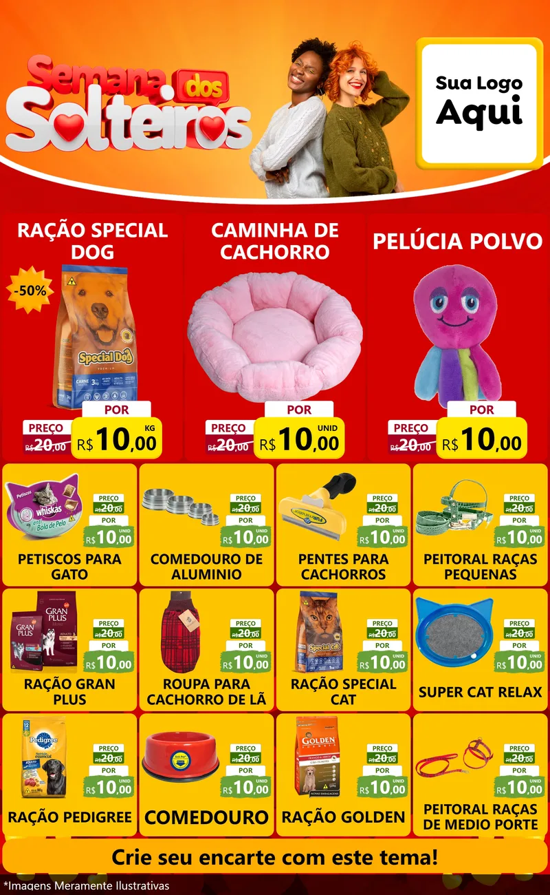 Modelo de Encarte para Encarte Grande com o tema Semana dos Solteiros para Pet Shop
