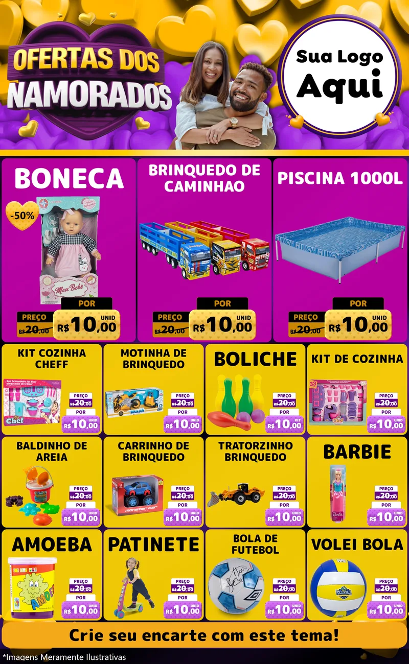 Modelo de Encarte para Encarte Grande com o tema Oferta Dos Namorados para Brinquedos