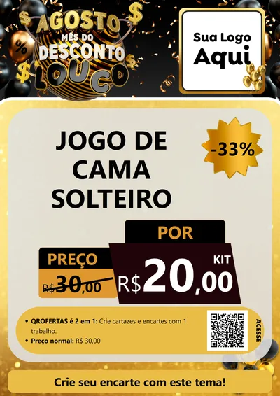 Modelo de Cartaz para Cartaz A4 Vertical com o tema Agosto Mês do Desconto Louco para Cama, Mesa e Banho