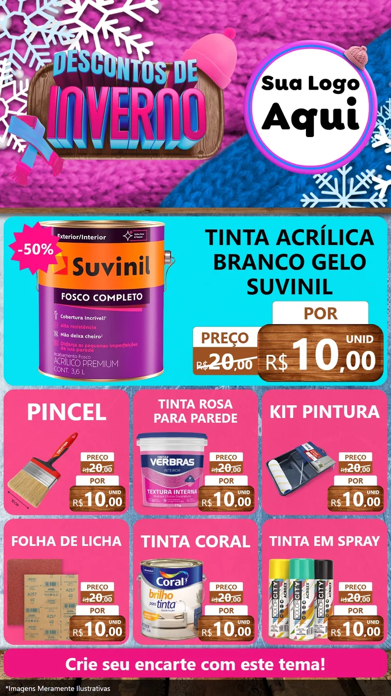 Modelo de Rede Social para Stories com o tema Descontos de Inverno para Tintas e Ferramentas