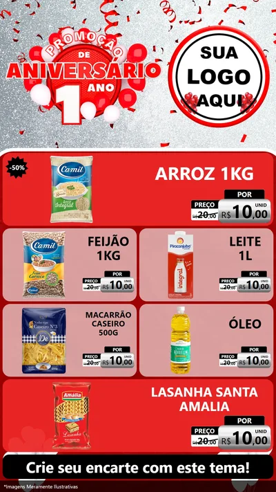 Modelo de TV para TV Vertical com o tema Promoção de Aniversário - 1 Ano para Supermercado