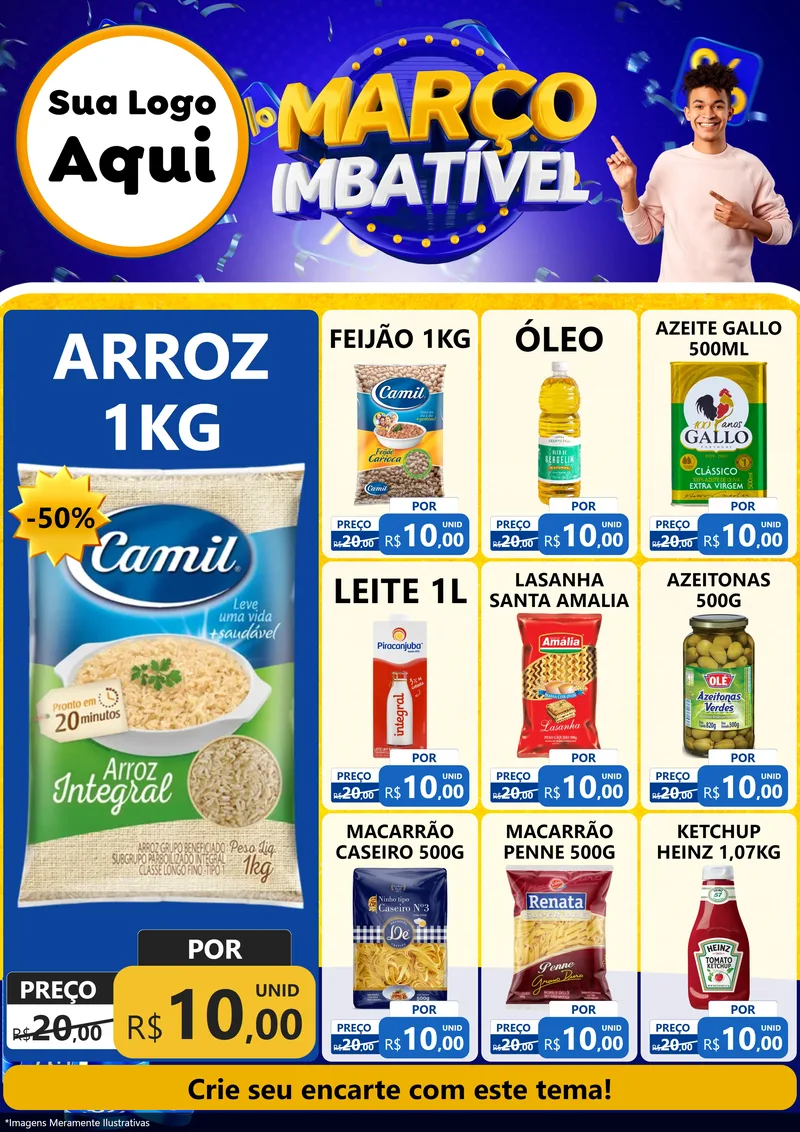 Modelo de Encarte para Encarte A4 Vertical com o tema Março Imbatível para Supermercado