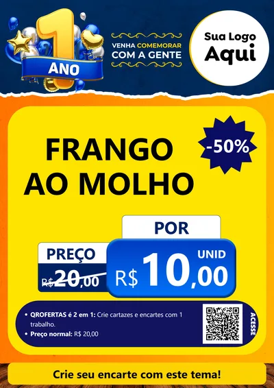 Modelo de Cartaz para Cartaz A4 Vertical com o tema Um Ano de Aniversário para Restaurante