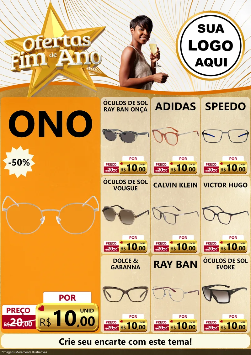 Modelo de Encarte para Encarte A4 Vertical com o tema Ofertas Fim de Ano para Óticas