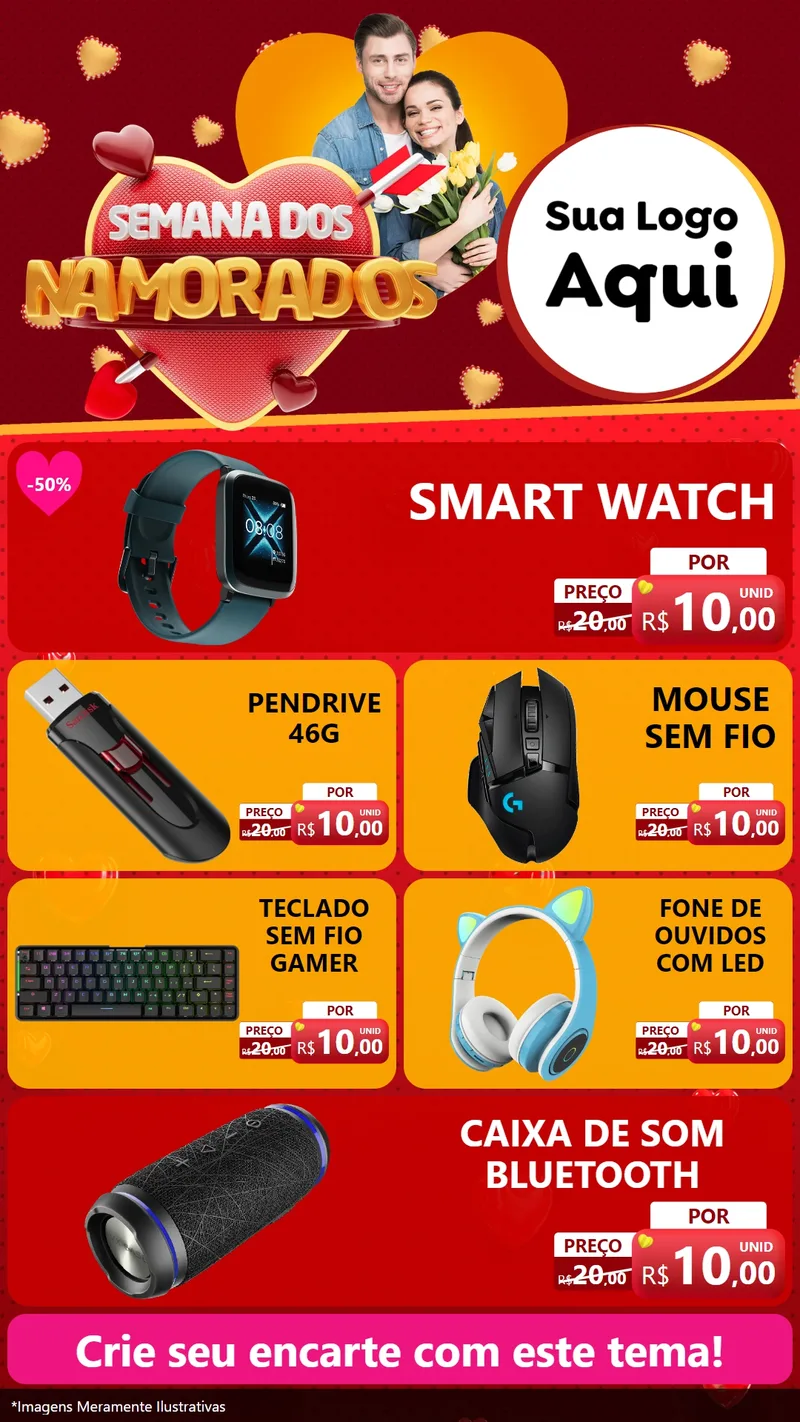Modelo de TV para TV Vertical com o tema Semana dos Namorados para Informática