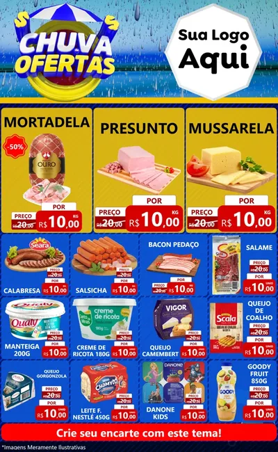 Modelo de Encarte para Encarte Grande com o tema Chuva de Ofertas para Frios e Laticínios