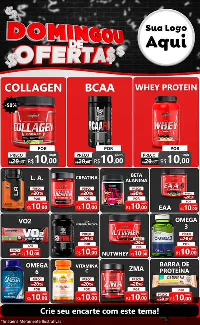 Modelo de Encarte para Encarte Grande com o tema Domingou de Ofertas para Suplementos alimentares