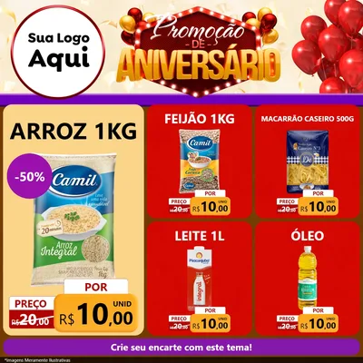 Modelo de Rede Social para Feed Facebook com o tema Promoção de Aniversário para Supermercado