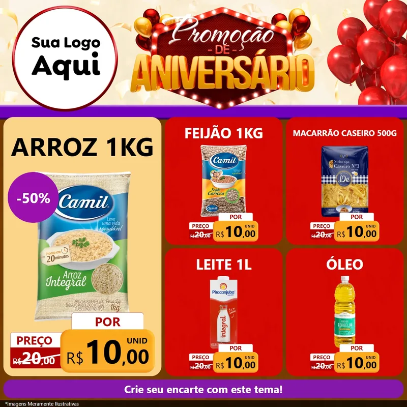 Modelo de Rede Social para Feed Facebook com o tema Promoção de Aniversário para Supermercado