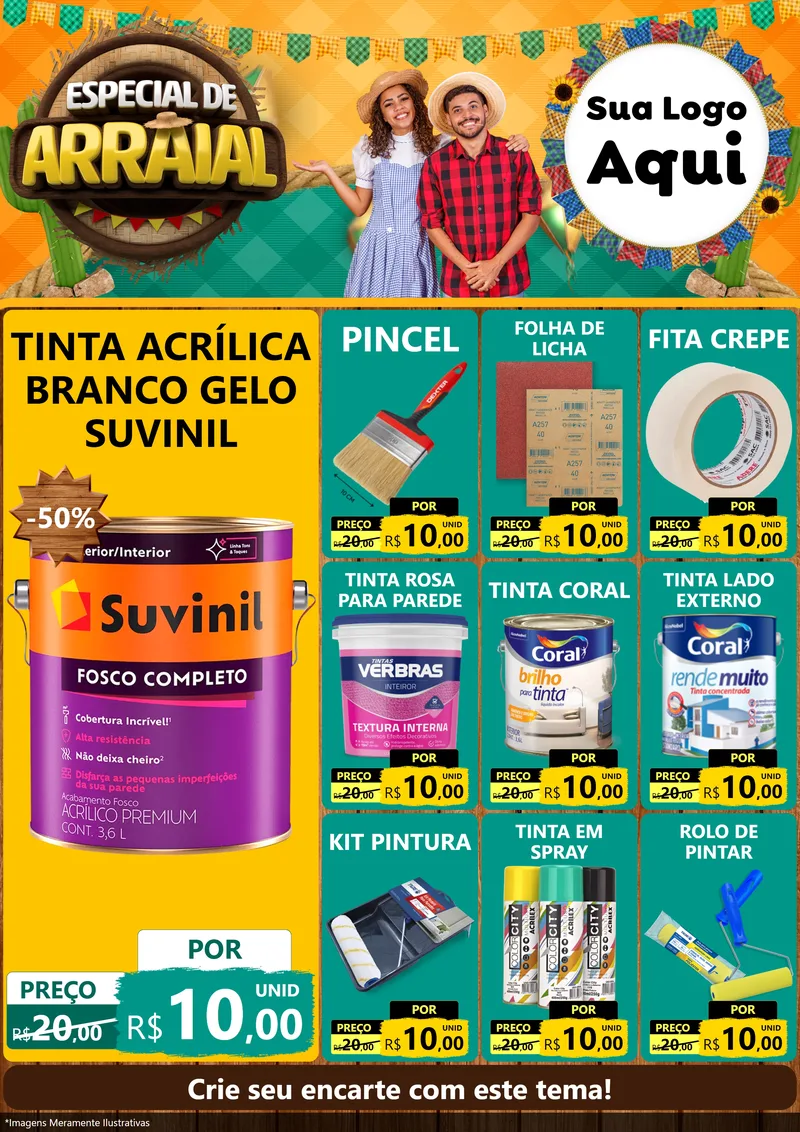 Modelo de Encarte para Encarte A4 Vertical com o tema Especial De Arraial para Tintas e Ferramentas