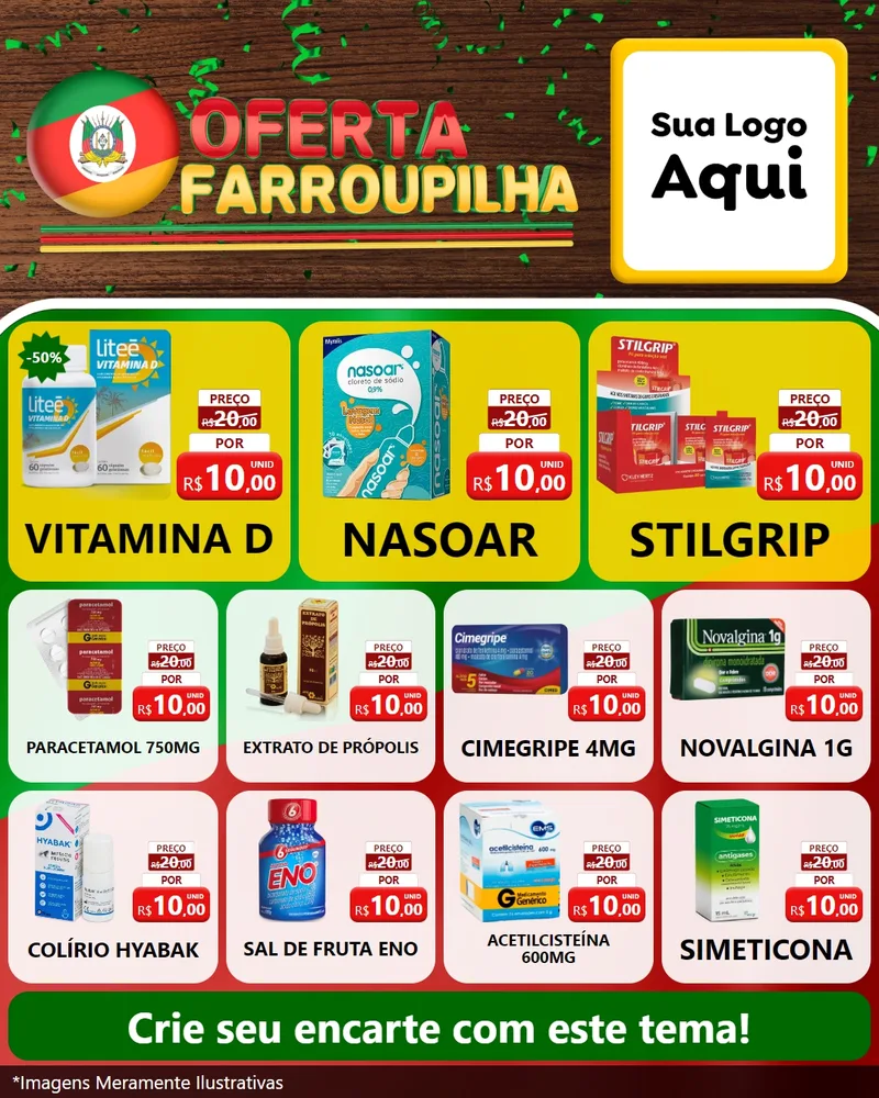 Modelo de Rede Social para Feed Instagram com o tema Oferta Farroupilha para Farmácia