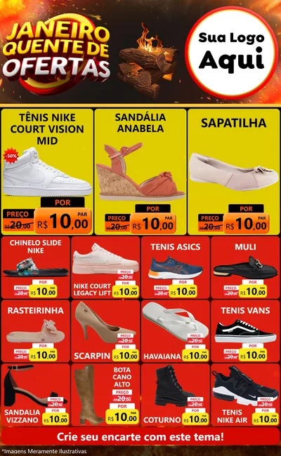 Modelo de Encarte para Encarte Grande com o tema Janeiro Quente de Ofertas para Calçados