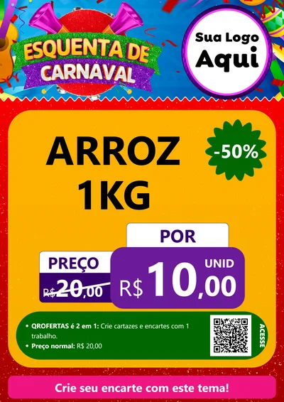 Modelo de Cartaz para Cartaz A4 Vertical com o tema Esquenta de Carnaval para Supermercado
