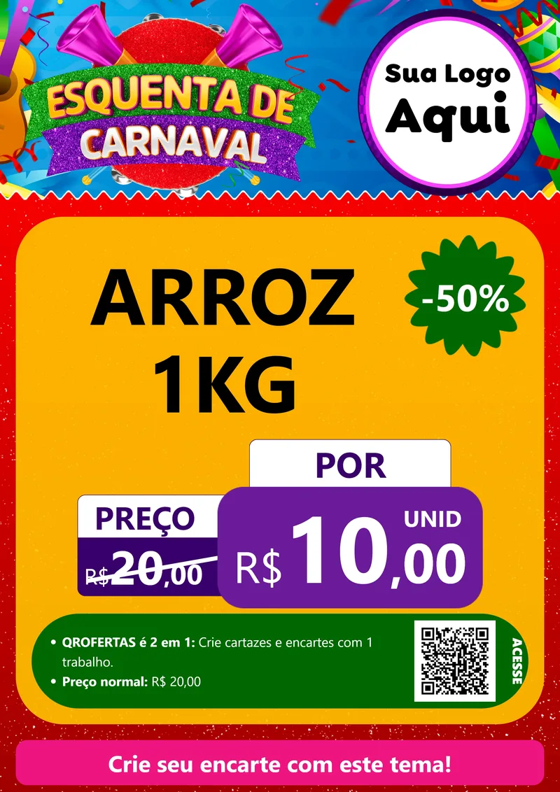 Modelo de Cartaz para Cartaz A4 Vertical com o tema Esquenta de Carnaval para Supermercado
