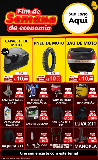 Modelo de Encarte para Encarte Grande com o tema Fim de Semana da Economia para Moto peças