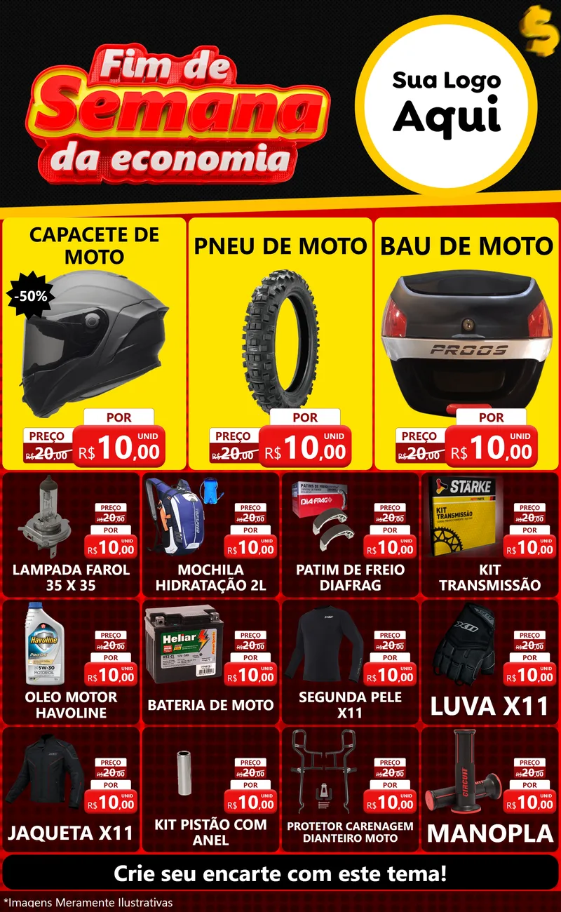 Modelo de Encarte para Encarte Grande com o tema Fim de Semana da Economia para Moto peças