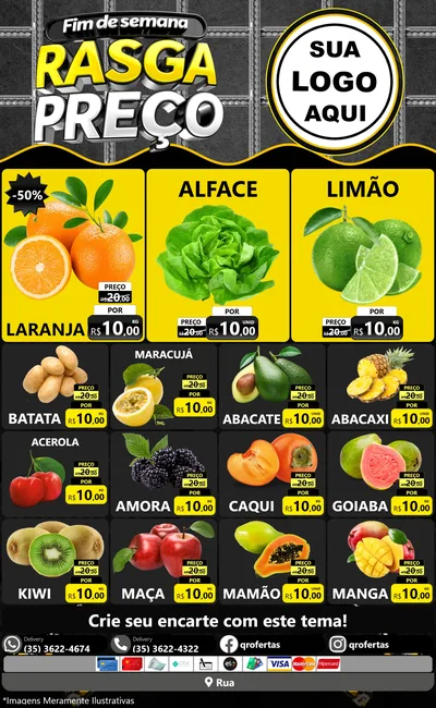 Modelo de Encarte para Encarte Grande com o tema Fim de Semana Rasga Preço para Hortifrúti
