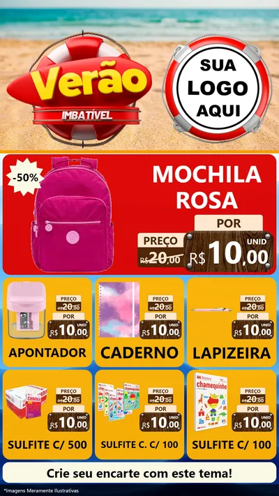 Modelo de Rede Social para Stories com o tema Verão Imbatível para Papelaria