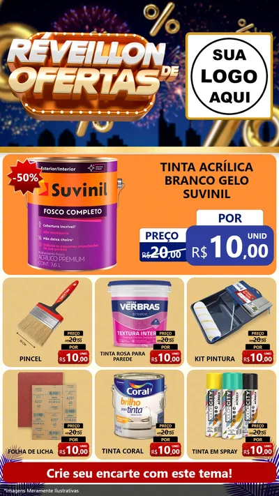 Modelo de Rede Social para Stories com o tema Réveillon de Ofertas para Tintas e Ferramentas