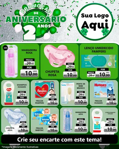 Modelo de Rede Social para Feed Instagram com o tema Promoção de Aniversário - 2 Anos para Bebês