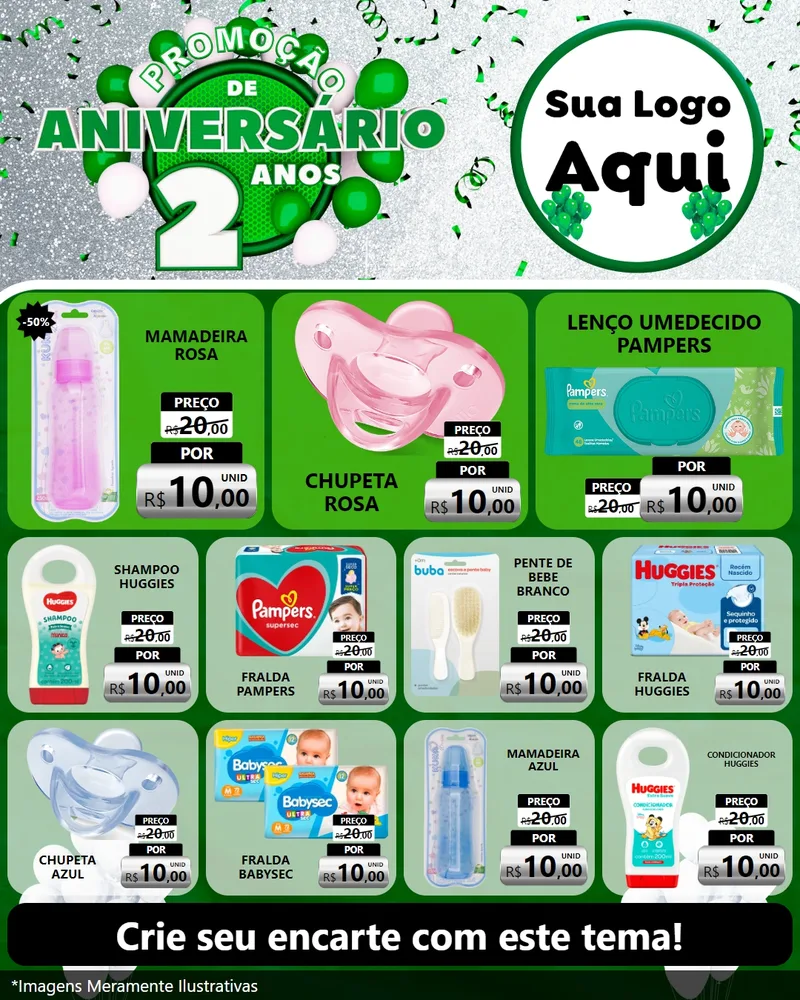 Modelo de Rede Social para Feed Instagram com o tema Promoção de Aniversário - 2 Anos para Bebês
