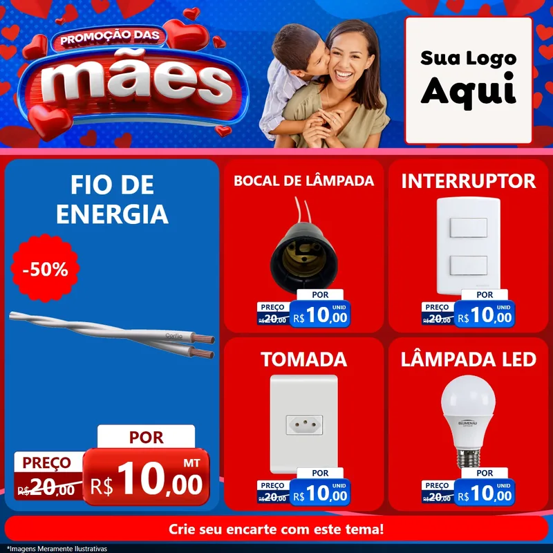 Modelo de Rede Social para Feed Facebook com o tema Promoção das Mães para Materiais Elétricos