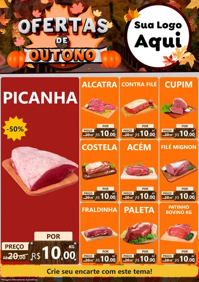 Modelo de Encarte para Encarte A4 Vertical com o tema Ofertas de Outono para Açougue