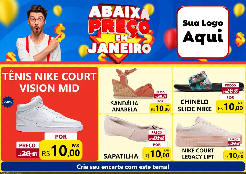 Modelo de Encarte para Encarte A4 Horizontal com o tema Abaixa Preço em Janeiro para Calçados