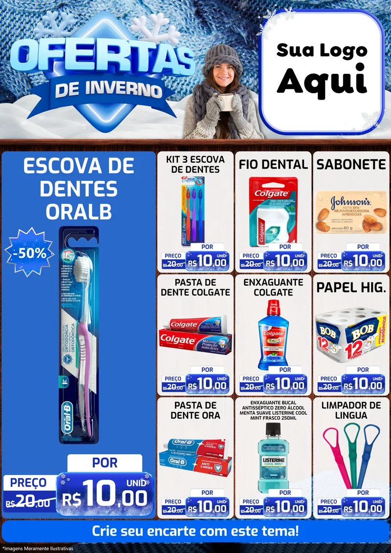 Modelo de Encarte para Encarte A4 Vertical com o tema Ofertas de Inverno para Higiene Pessoal