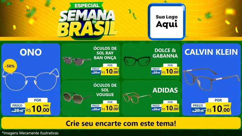 Modelo de TV para TV Horizontal com o tema Especial Semana do Brasil para Óticas