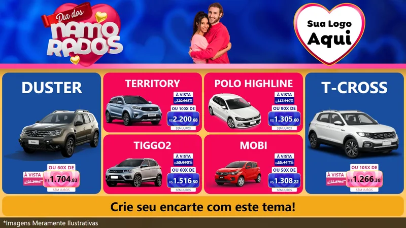 Modelo de TV para TV Horizontal com o tema Dia dos namorados para Concessionaria de Carros