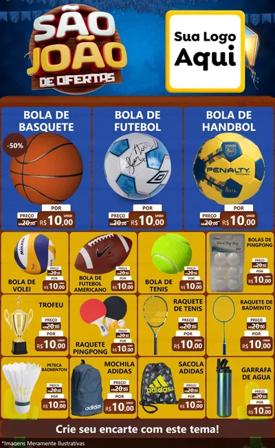 Modelo de Encarte para Encarte Grande com o tema São João Ofertas Imbatíveis! - Junina para Artigos Esportivos