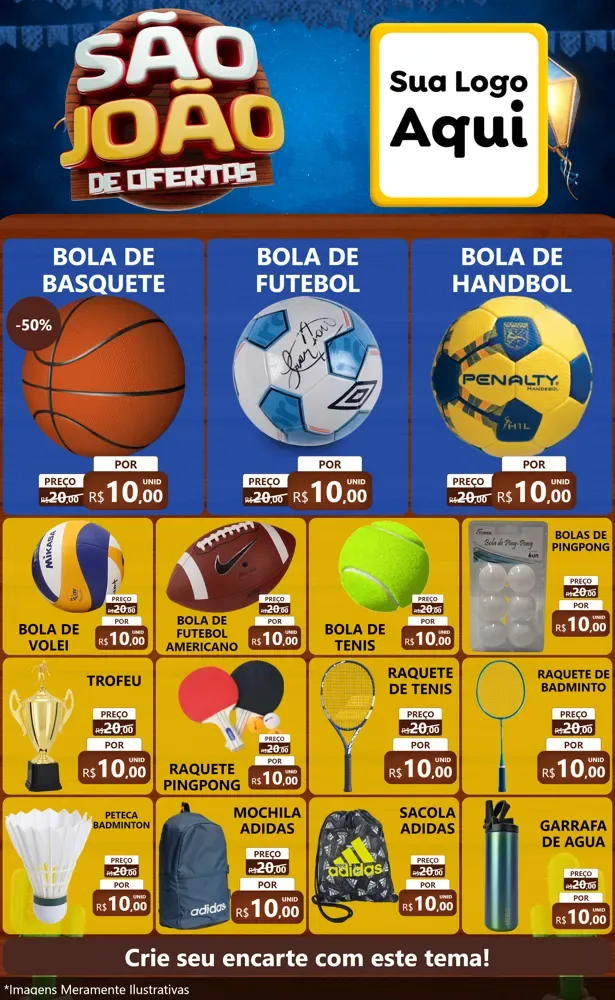 Modelo de Encarte para Encarte Grande com o tema São João Ofertas Imbatíveis! - Junina para Artigos Esportivos