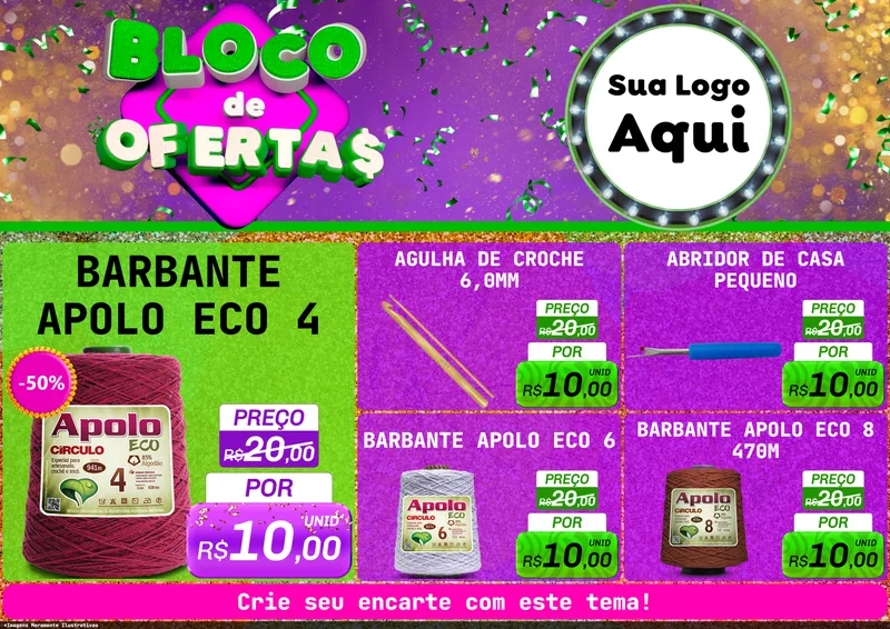 Modelo de Encarte para Encarte A4 Horizontal com o tema Bloco de Ofertas para Armarinho e Aviamentos