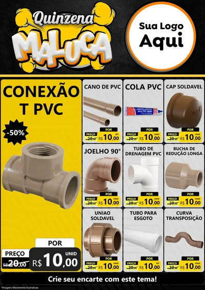 Modelo de Encarte para Encarte A4 Vertical com o tema Quinzena Maluca para Tubos e conexões