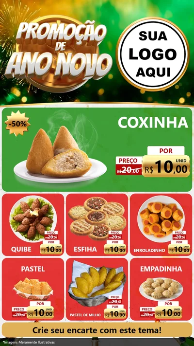 Modelo de Rede Social para Stories com o tema Promoção de Ano Novo para Salgadaria