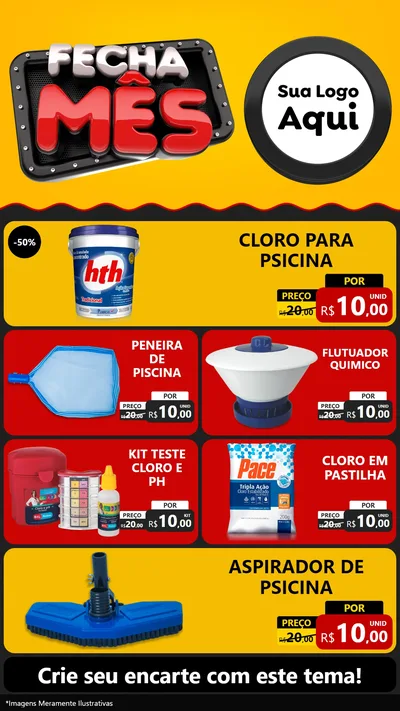 Modelo de TV para TV Vertical com o tema Fecha Mês para Produtos para Piscina
