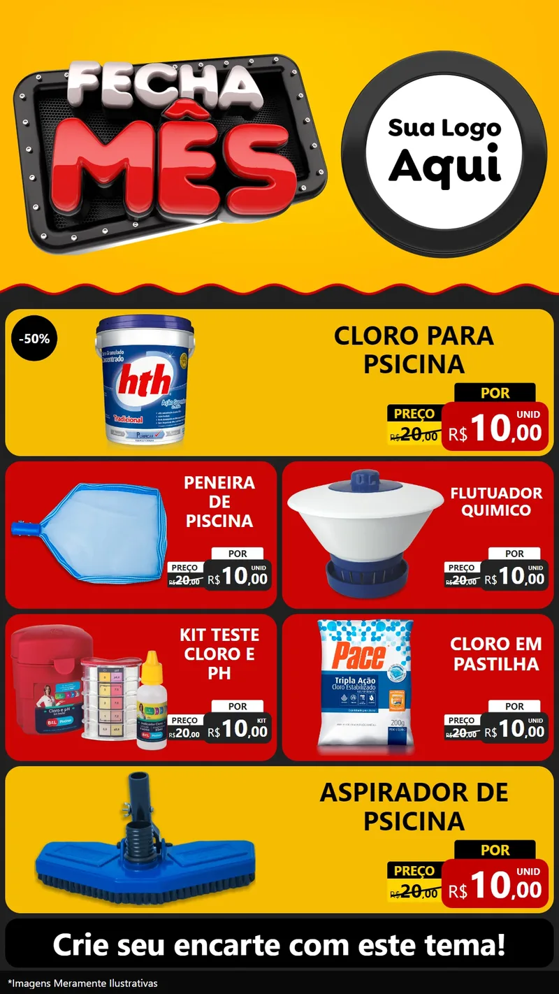 Modelo de TV para TV Vertical com o tema Fecha Mês para Produtos para Piscina