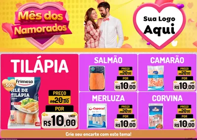 Modelo de Encarte para Encarte A4 Horizontal com o tema Mês dos Namorados para Peixaria