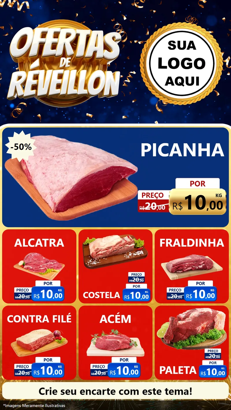 Modelo de Rede Social para Stories com o tema Ofertas de Réveillon para Açougue