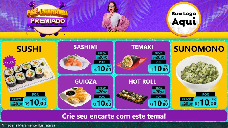 Modelo de TV para TV Horizontal com o tema Pré-Carnaval Premiado para Comida japonesa