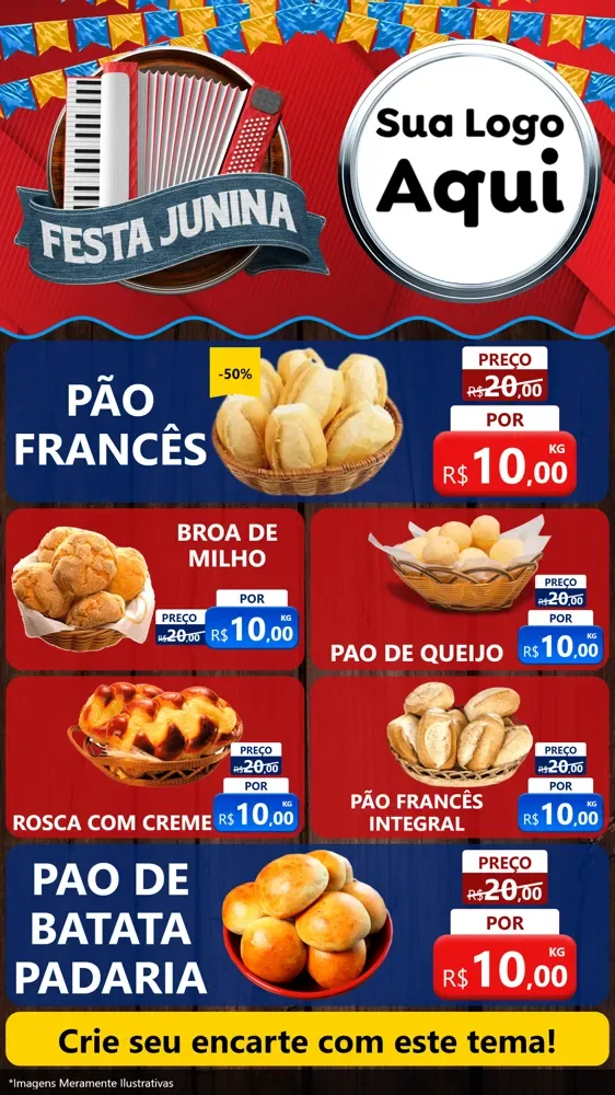 Modelo de TV para TV Vertical com o tema Festa Junina para Padaria