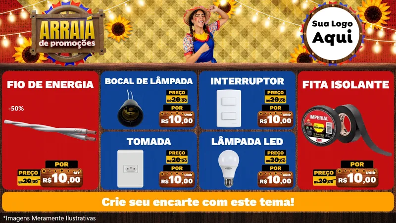 Modelo de TV para TV Horizontal com o tema Arraiá de Promoções para Materiais Elétricos
