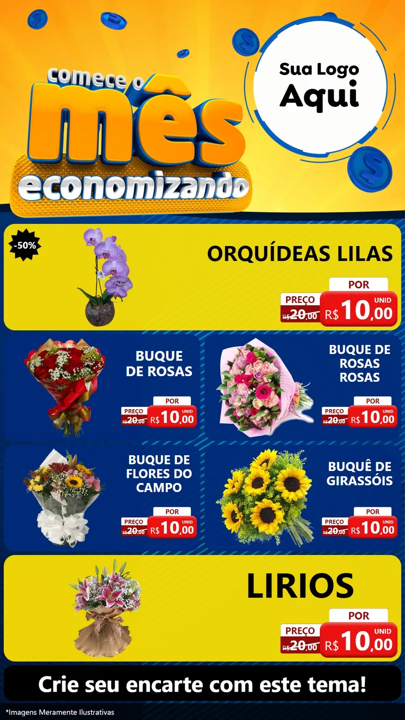Modelo de TV para TV Vertical com o tema Comece O Mês Economizando para Floricultura e jardim