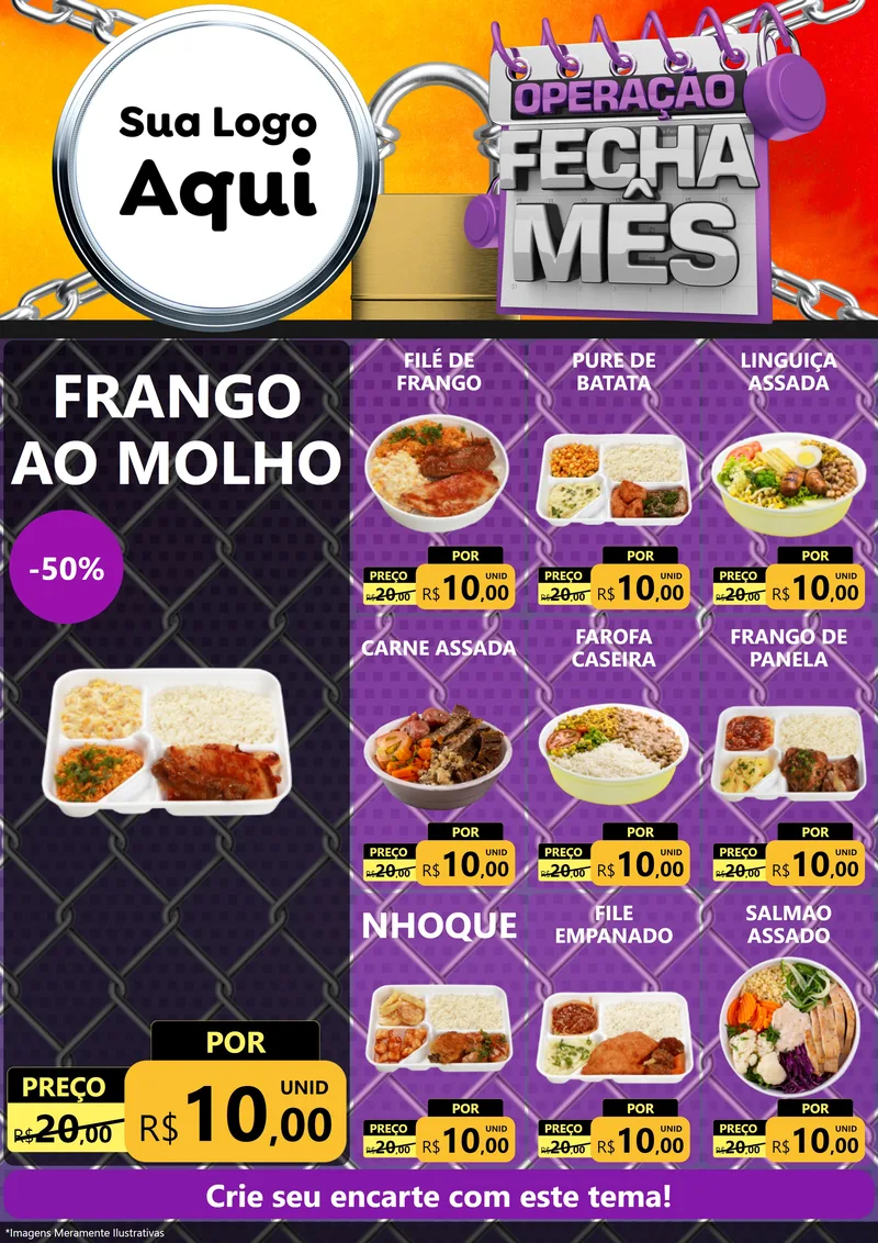 Modelo de Encarte para Encarte A4 Vertical com o tema Operação Fecha Mês para Restaurante